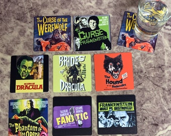Classic Movie Drink Coasters - Hammer Horror Films Set of 8