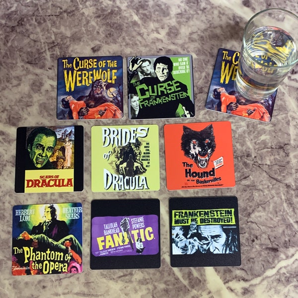 Classic Movie Drink Coasters - Hammer Horror Films Set of 8