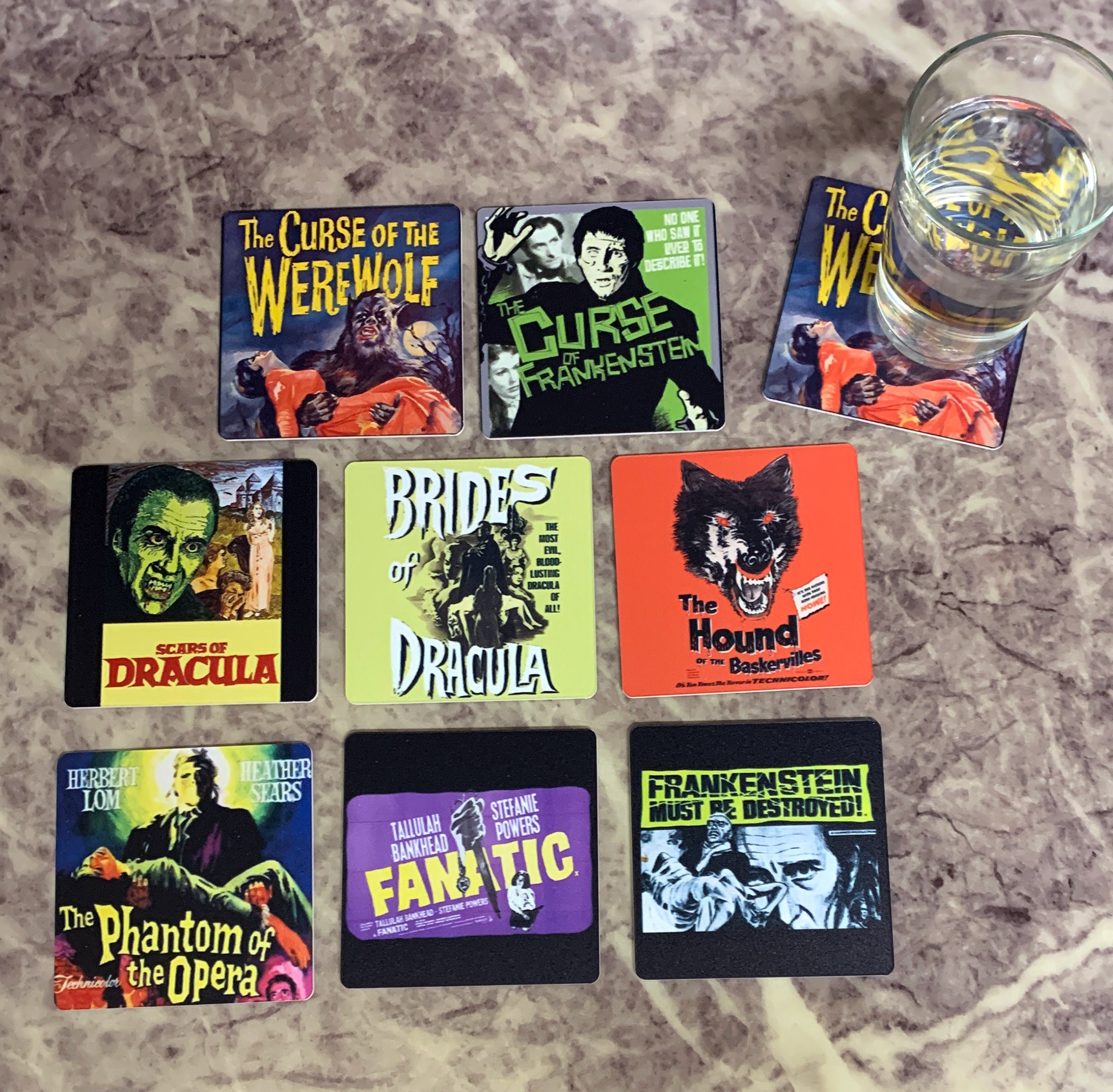 Classic Movie Drink Coasters - Hammer Horror Films Set of 8