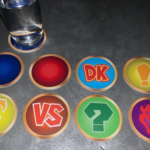 Classic Video Game Drink Coasters - Mario Party Spaces Set of 8