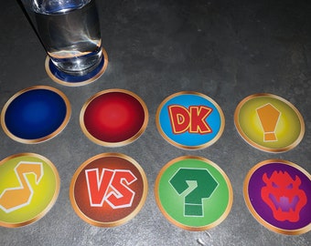Classic Video Game Drink Coasters - Mario Party Spaces Set of 8