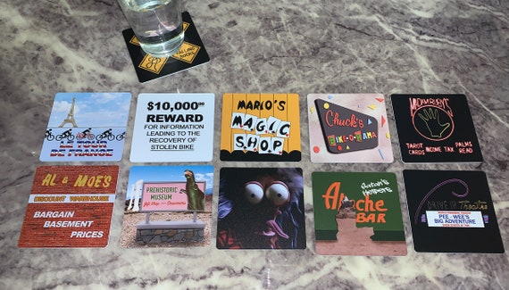 Classic Movie Drink Coasters - Pee Wee's Big Adventure Set of 10 - Pee Wee Herman Pee Wee's Playhouse Large Marge