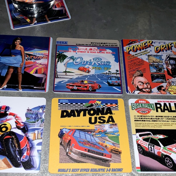 Classic Video Game Drink Coasters - Sega Racing Set of 6 - Out Run - Daytona - Super Hang-On - Turbo - Sega Rally - Power Drift