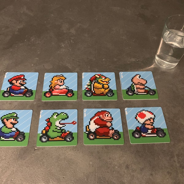 Classic Video Game Drink Coasters - SNES Super Mario Kart Set of 8