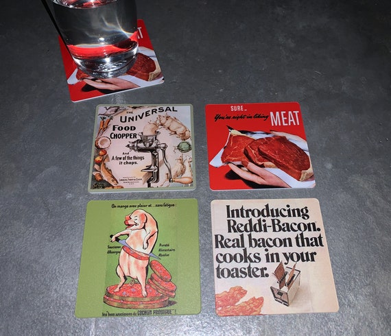 Vintage Food Ad Drink Coasters - MEAT Set of 4
