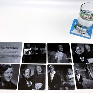 Classic Movie Drink Coasters - Scrooge A Christmas Carol - Alastair Sim - Set of 8