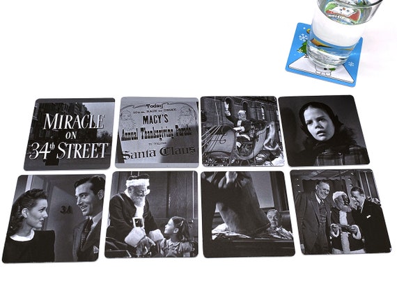 Classic Movie Drink Coasters - Miracle on 34th Street - Christmas Santa Claus - 34th St. set of 8