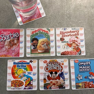 80&#39;s Breakfast Cereal Drink Coasters - Barbie and Friends Set of 6