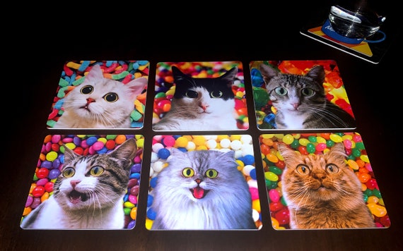 Candy Cats Drink Coasters - Set of 6