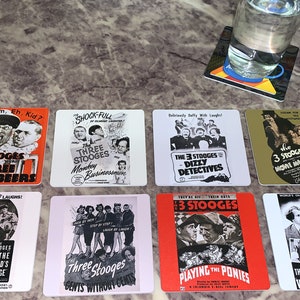 Classic Movie Drink Coasters - Three Stooges Set of 8 - Larry Curly Moe