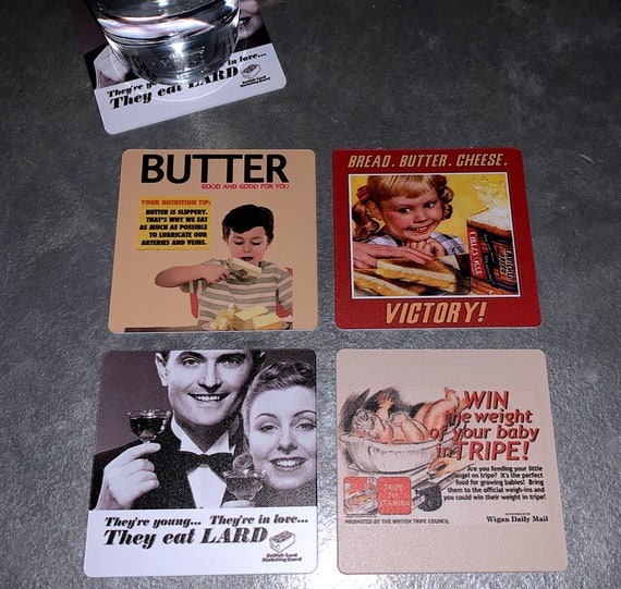 Vintage Food Ad Drink Coasters - Butter and Friends Set of 4