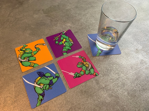 Classic Video Game Drink Coasters - TMNT Turtles Set of 4