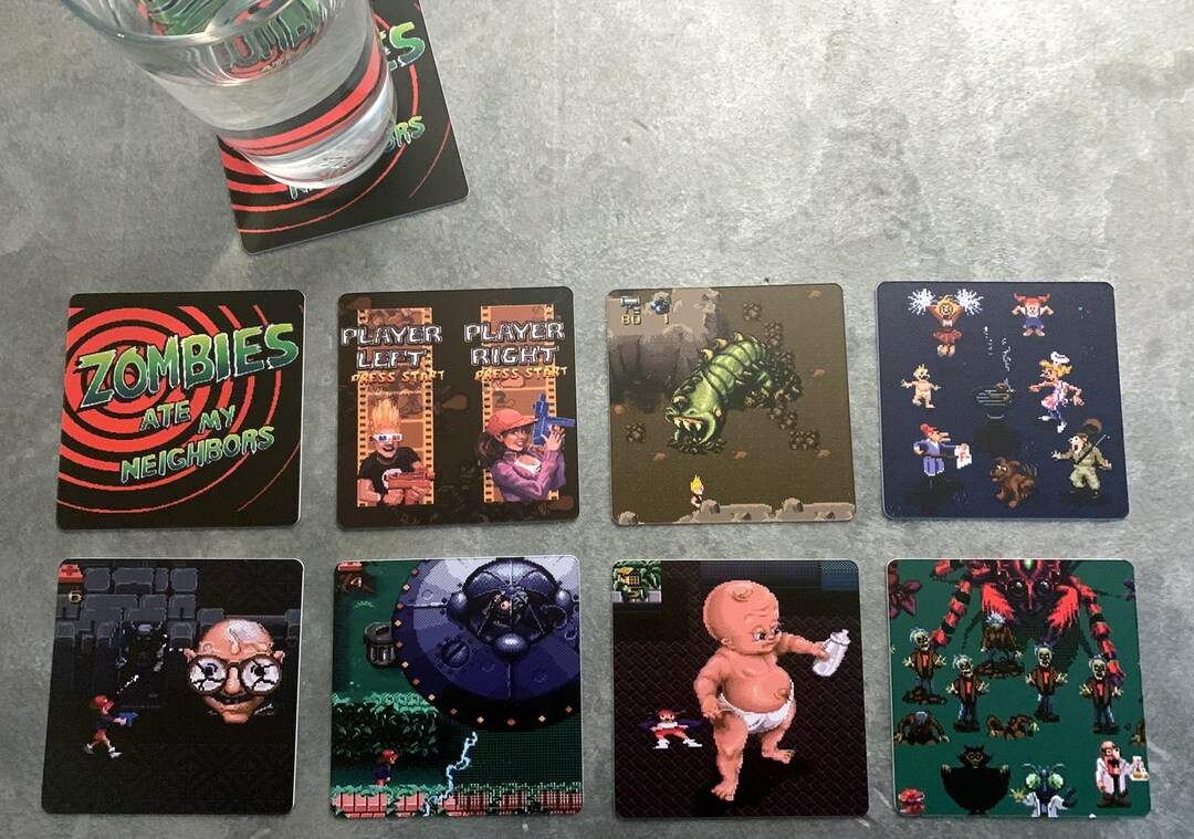 Classic Videogame Drink Coasters Zombies Ate My Neighbors Set of 8 SNES