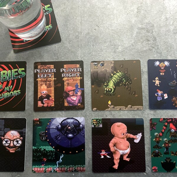 Classic Videogame Drink Coasters - Zombies Ate My Neighbors Set of 8 SNES Sega Genesis