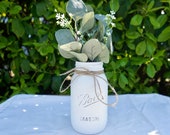 Rustic Farmhouse Mason Jar (32 oz) with Greens or Flower. Great Housewarming Gift