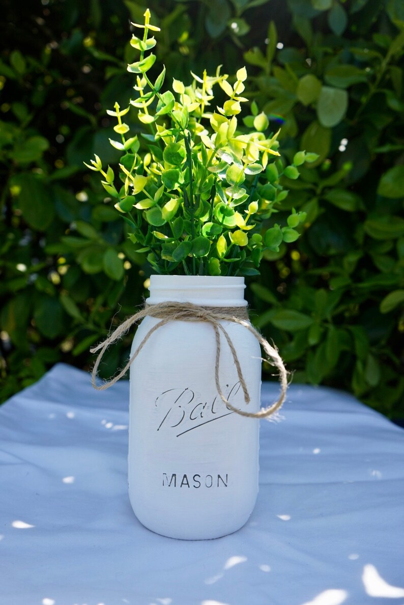 Rustic Farmhouse Mason Jar 32 oz with Greens or Flower. Etsy