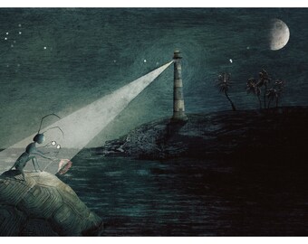 Kaatje Vermeire | The Lighthouse. Horizontal giclée art print. Picture book illustration from 'The Big Question'