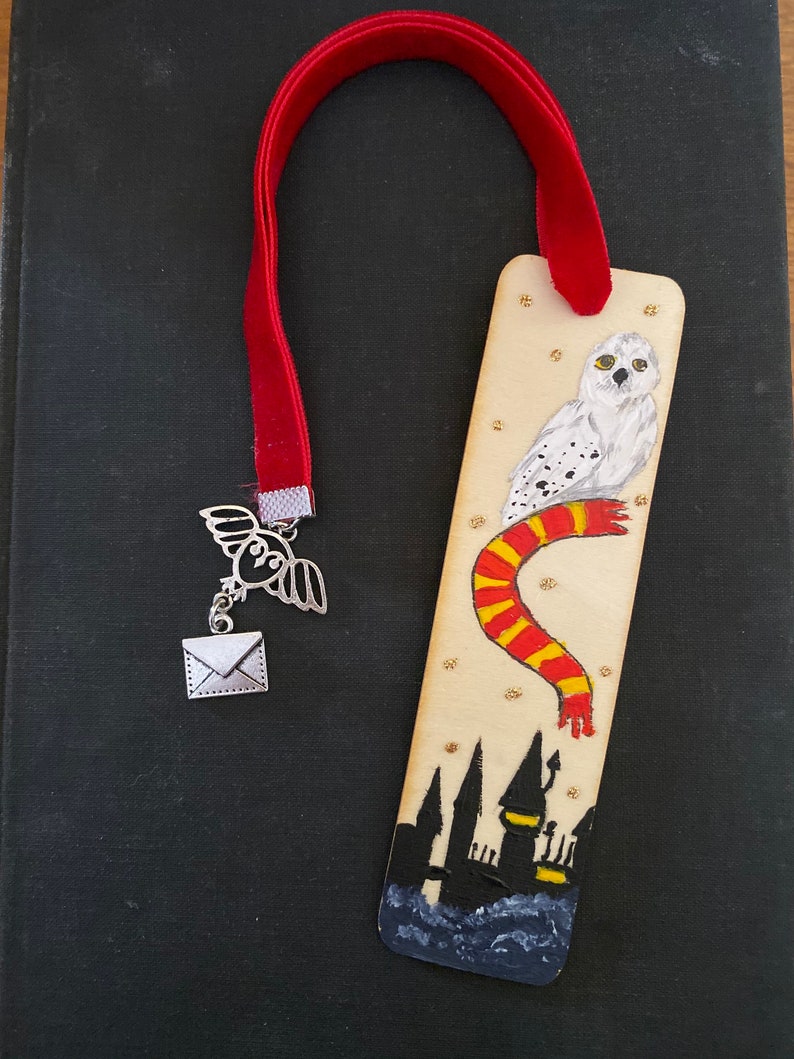 Harry Potter hedwig owl hand painted wooden bookmark with Etsy