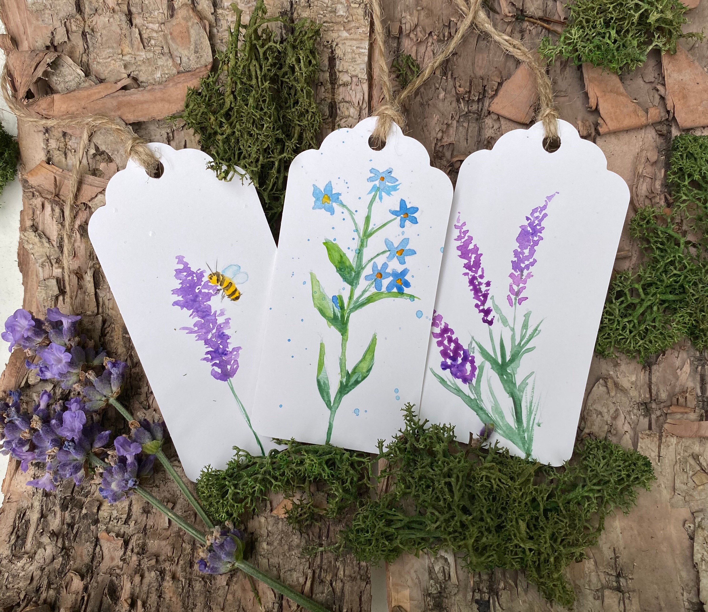 Lavender And Forget Me Not Flowers Hand Painted Set Of 3 Gift Etsy Ireland