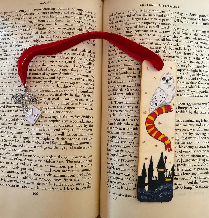 harry potter hedwig owl hand painted wooden bookmark with etsy