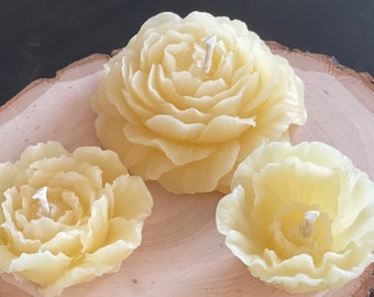 Pack of 3 Beeswax Peony Candles, Honey Aromatherapy, Decorative Flower Candles, All Natural Candle Bundle