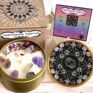Pisces Zodiac Crystal Candle: Aromatherapy Essential Oils, Handmade