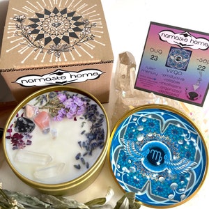 Virgo Crystal Candle: Handmade Zodiac Gift with Rose & Lavender