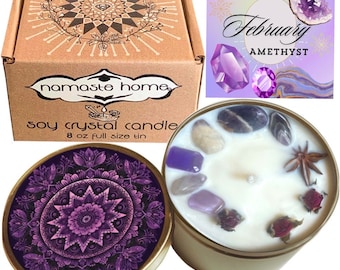 Amethyst Birthstone Candle: February Birthday Gift with Rose Buds