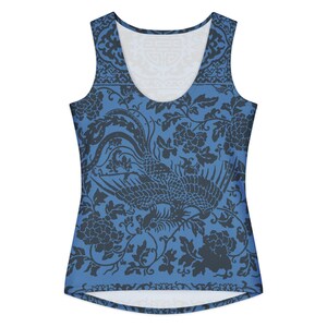 Women's Cotton Tank Top, Vintage Phoenix + Floral Design, Boho Tank Top- Celestial Slate