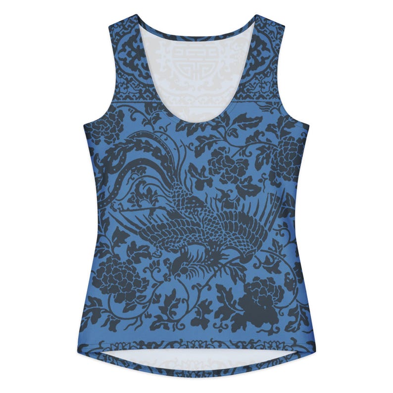 Women's Cotton Tank Top, Vintage Phoenix + Floral Design, Boho Tank Top- Celestial Slate