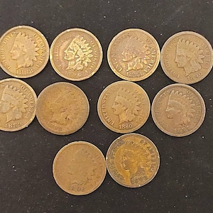 Set di 10 penny con testa di indiano del 1800, riceverai 10 monete da un centesimo con testa di indiano risalenti a prima del 1900, hobby del collezionismo di monete statunitensi, regali per lui, vecchie monete prodotte negli Stati Uniti