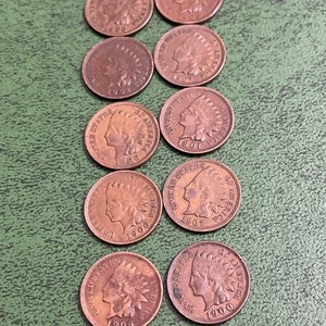 Nove penny con testa di indiano in condizioni migliori, collezione di monete antiche degli anni 1890-1908, denaro statunitense