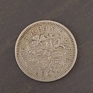 Vintage Sixpence old wedding coin, comes in keepsake cloth bag, good luck bride and groom commemorative token,  british 6 pence