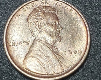 1909 first year wheat cent uncirculated red brown, high grade Lincoln cent, us coin collecting