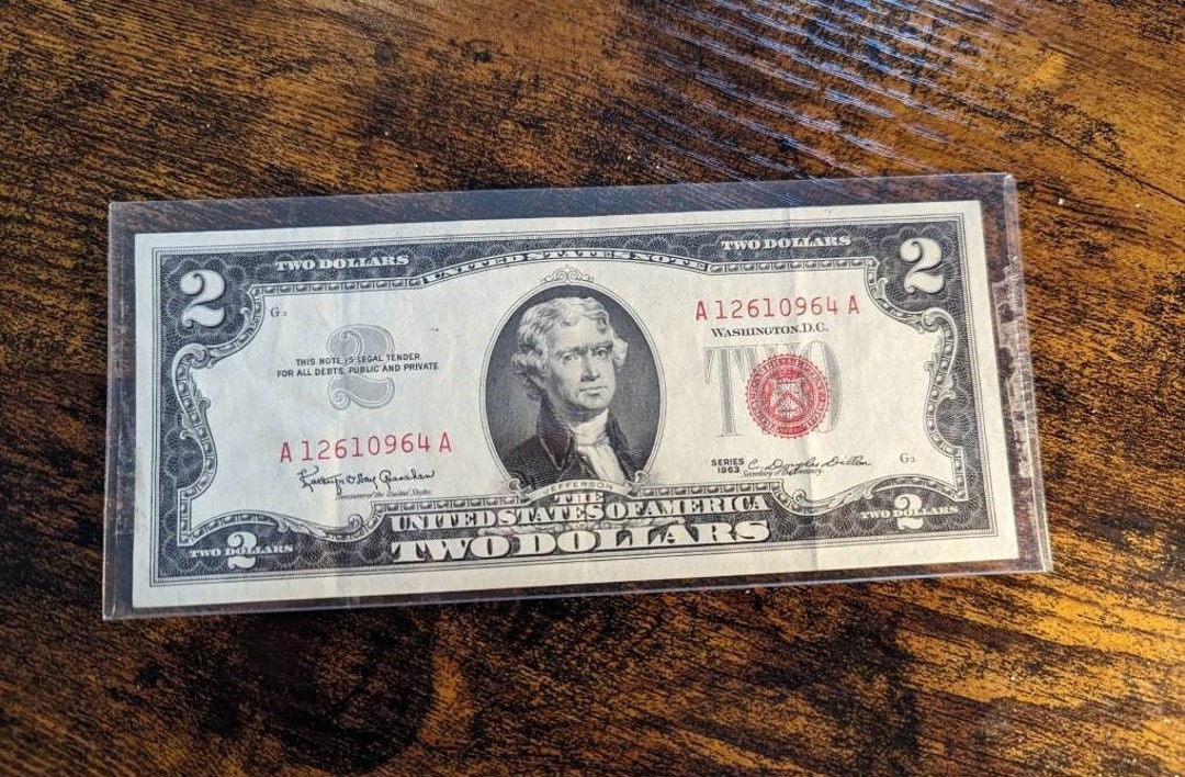 1953 Red Seal Two Dollar Bill, Crisp High Grade Vintage Currency Lucky