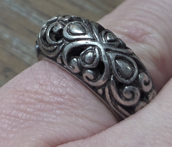 Scrolling pattern ring sterling silver vintage je… - image 2