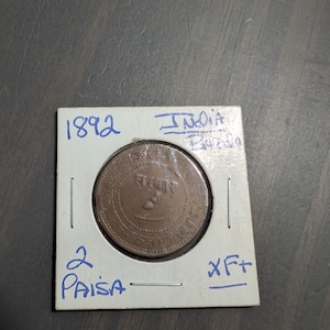 1892 Baroda 2 Paisa Copper Coin: Antique India Collectible