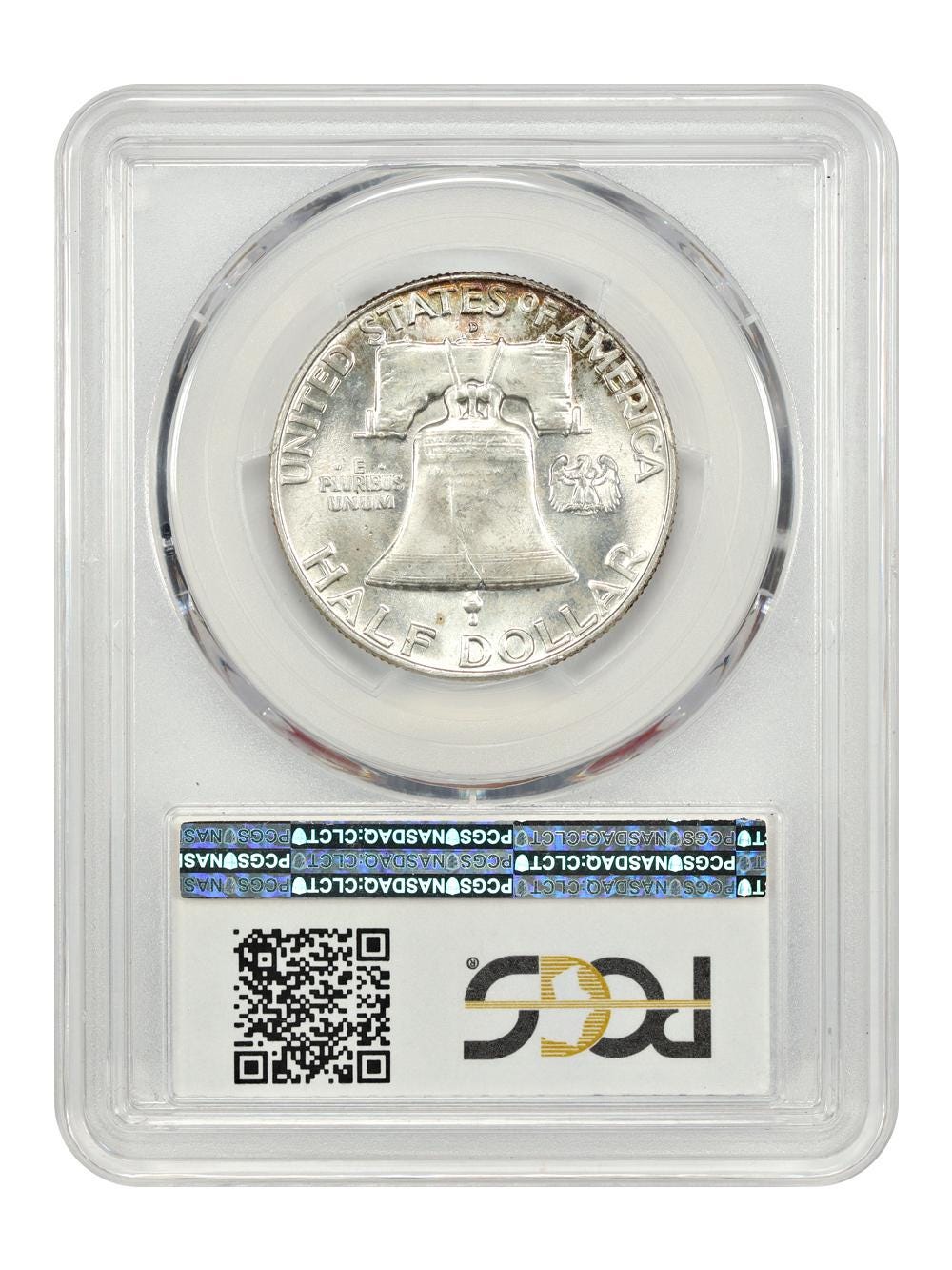 1958-D フランクリン ハーフダラー：NGC MS64FBL、90% シルバー