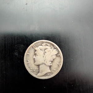 1931 midgrade mercury dime, 90 percent silver antique silver better date coin