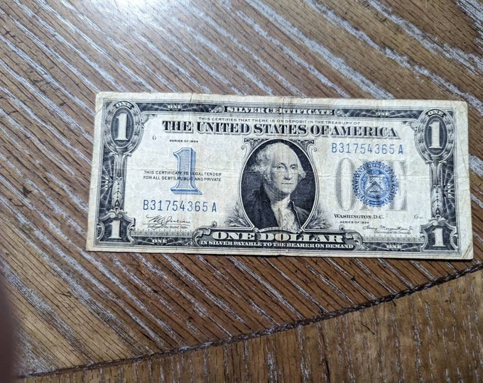 1934 Funny Back Silver Certificate Note Antique American Currency One