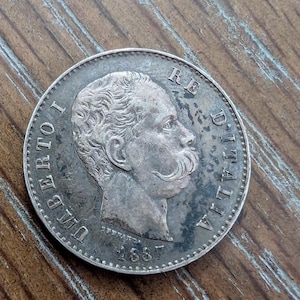 1887 Italian Silver Crown: Antique 1 Lire Coin - Rare World Currency Collectible for Numismatics