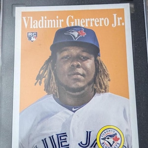 Tarjeta de novato de béisbol de Vladimir Guerrero Jr., líder de bateo de la Liga Nacional, Toronto Blue Jays, calificación 9.5, menta