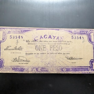 Cagayan Phillipines provence  rare one peso world War 2 emergency payment certificate