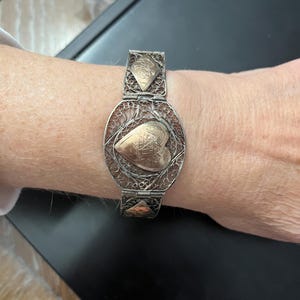Vintage zilveren filigraan en koperen schakelarmband gratis verzending