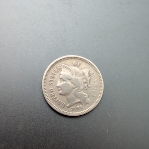 1866 three cent nickel type coin mid grade nice coin very fine to extra fine