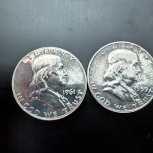 1959 i 1961 franklin półdolarówka, 90 procent srebra monety vintage nieobiegowe
