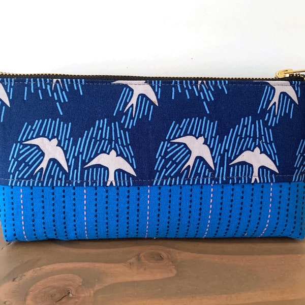 Flying Bird and Blue Exposed Stitch Bag, Can be used as a Makeup Bag, Cosmetic Bag, Great for the Essentials!