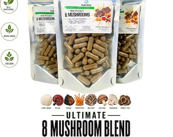 Ultimate 8 Mushroom Blend Capsules: Energizing Focus Fuel Blend by Peak Herbs