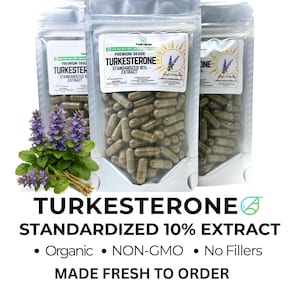 Organic Turkesterone Capsules: Standardized 10% Extract NON-GMO Herbal Supplement Made Fresh by Peak Herbs