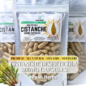 Organic Cistanche Deserticola 500mg 10x Extract Capsules -100% Plant Based, All Natural, NON-GMO, No Fillers, Vegan Friendly by Peak Herbs